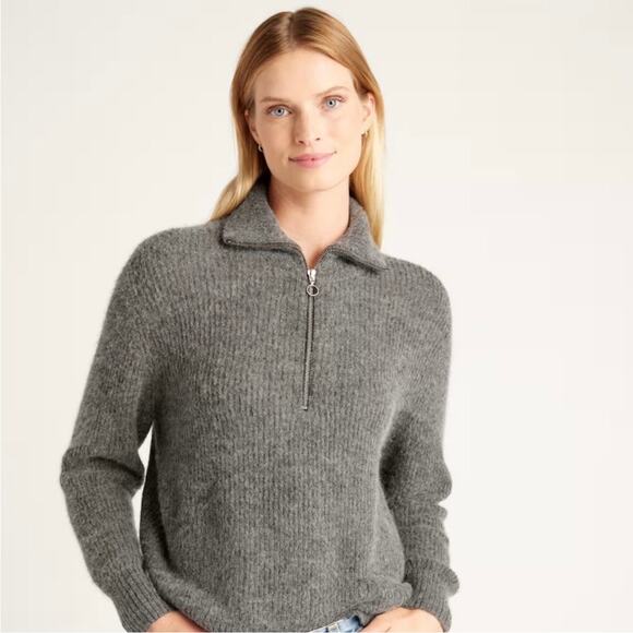 Quince Gray Baby Alpaca Wool Quarter Zip Sweater Size Large - Picture 1 of 8